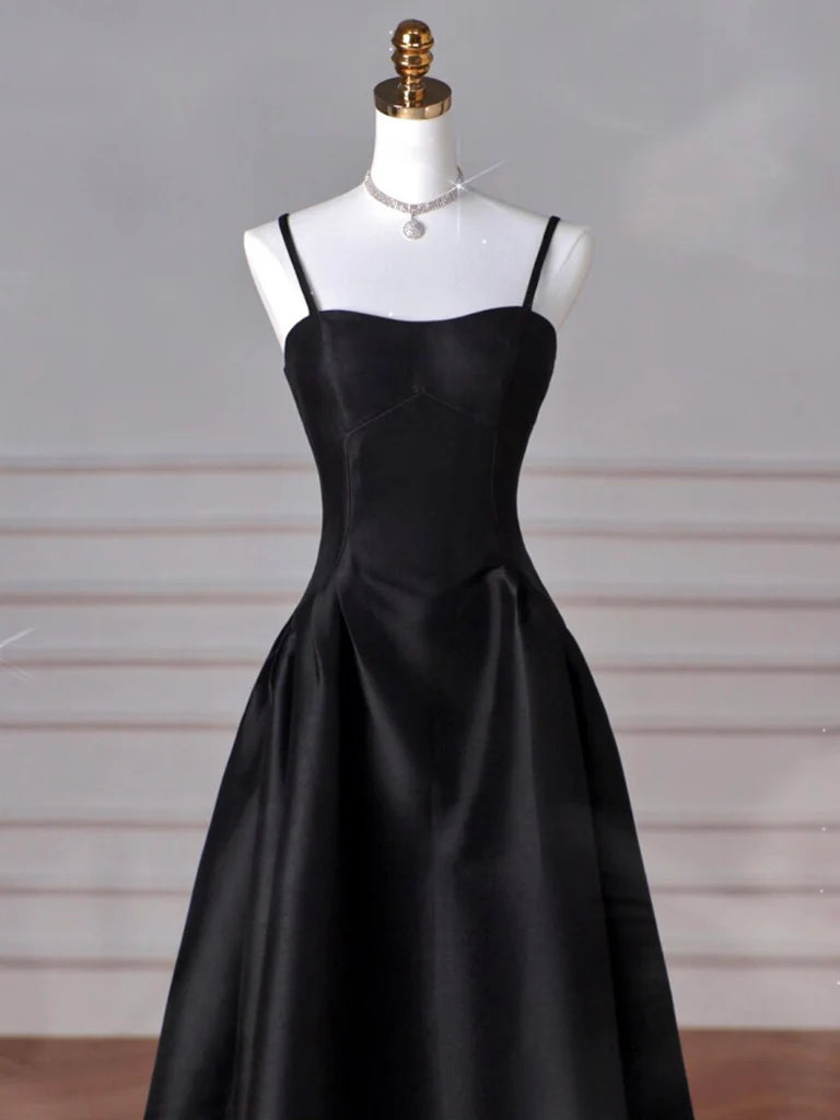 Wholesale A-Line Sweetheart Neck Satin Black Long Prom Dress Black Long Evening Dress gowns evening dresses
